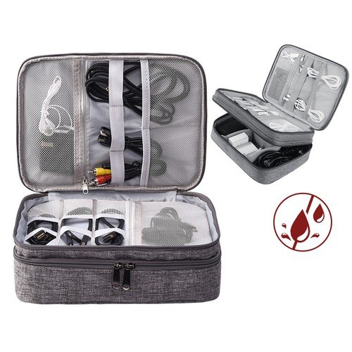Double Layer Travel Cable Organizer Bag Waterproof Electronics Accessories Case