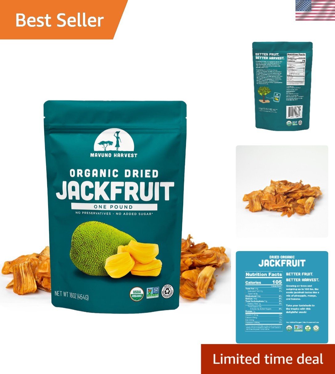 Resealable Organic Dried Jackfruit 16oz - Sugar-Free Treat for Healthy Snacking