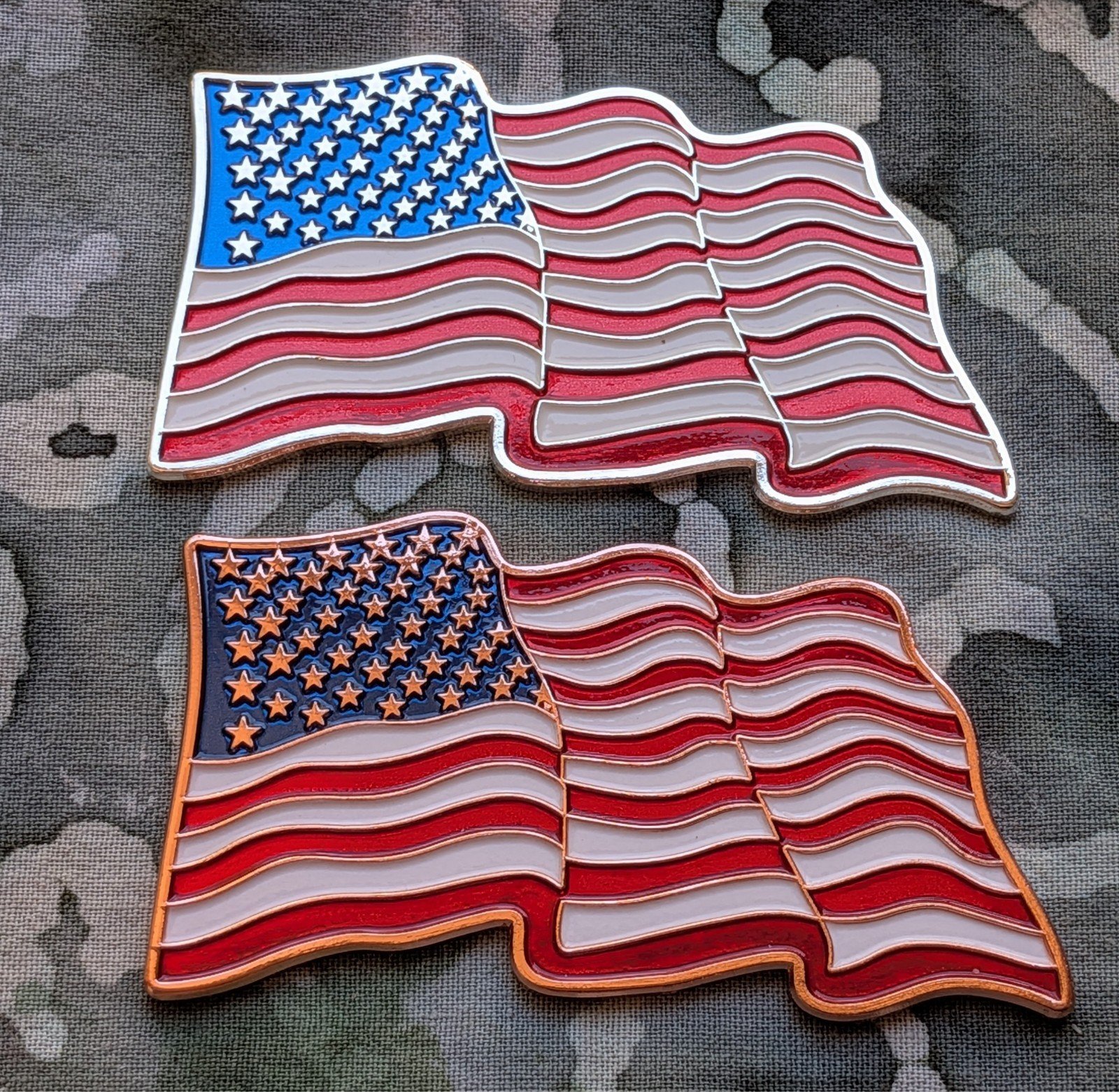 2pc Cherry Mint 1oz Copper American Waving Flag Shaped Bars. USA!! 500 mintage