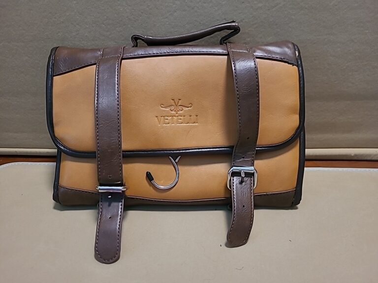 Vetelli Brown Vegan Leather Canvas Travel Accessory Toiletries Case Hanging Bag