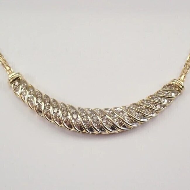 Estate 1.10Ct Round Diamond Bar Pendant Necklace 14k Yellow Gold Plated