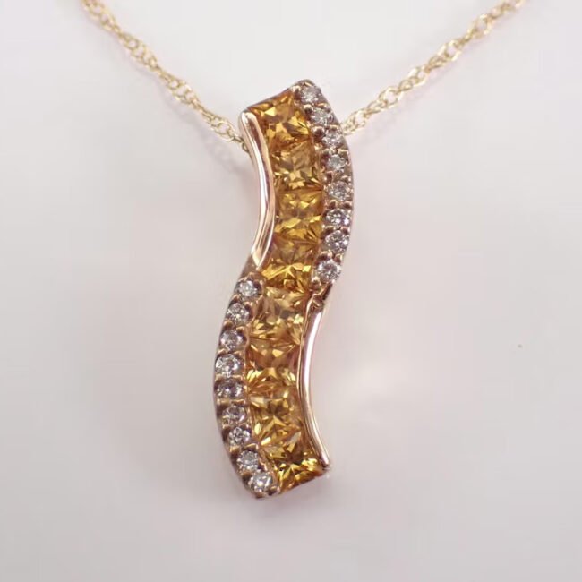 2.10Ct Princess Cut Lab-Created Citrine Long Bar Pendant 14K Yellow Gold Plated