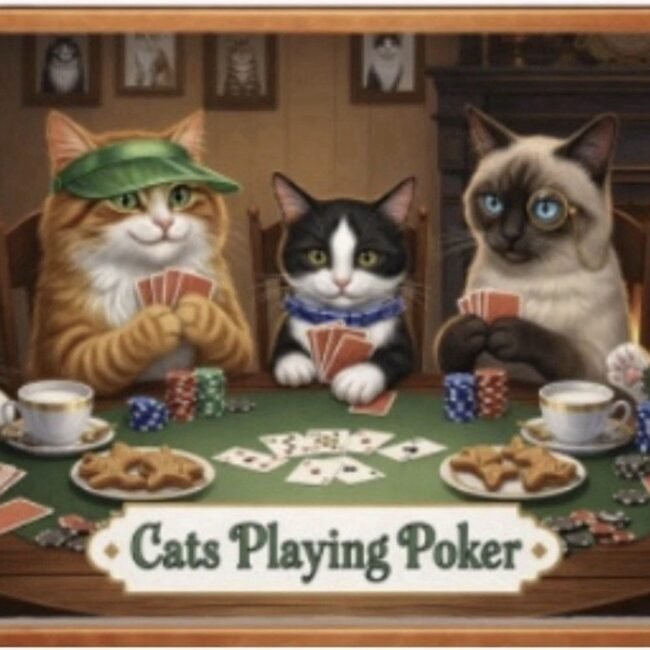 Cats Playing Poker Colorized 5 oz 999 Fine Copper Bar In Capsule