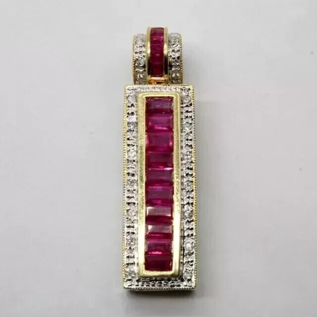 2.30Ct Emerald Lab-Created Pink Ruby Bar Women Pendant 14K Yellow Gold Plated