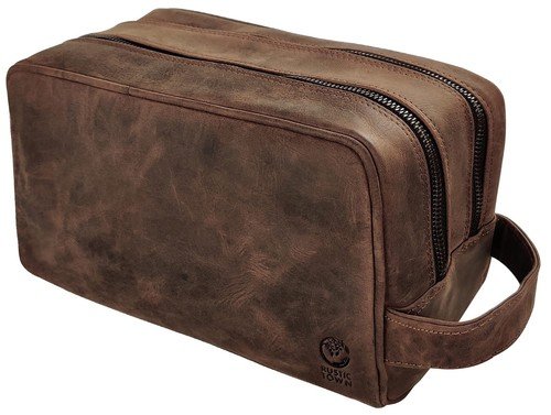 Full Grain Leather Travel Toiletry Bag for Men – Dopp Kit Cosmetic Organizer