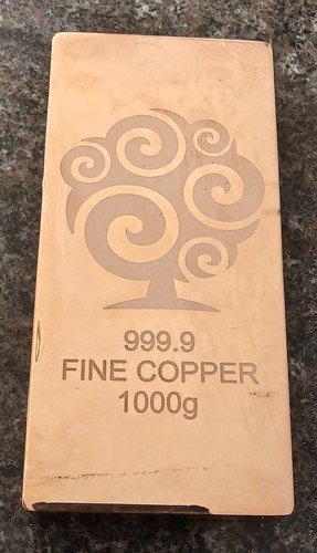 One Kilo kg - COPPER MINT .999 Fine Polished InvestmentBullion Bar Mirror Purple
