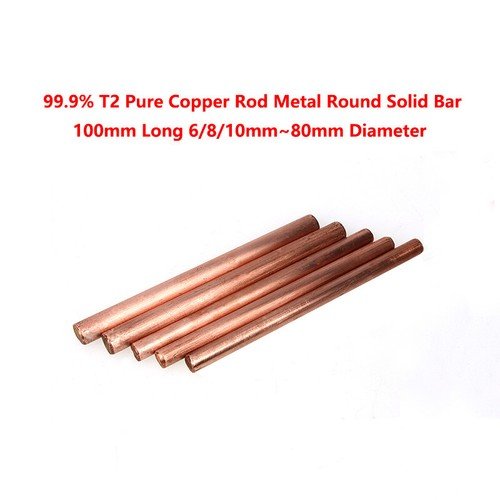 99.9% T2 Pure Copper Rod Metal Round Solid Bar 100mm Long 6/8/10mm~80mm Diameter