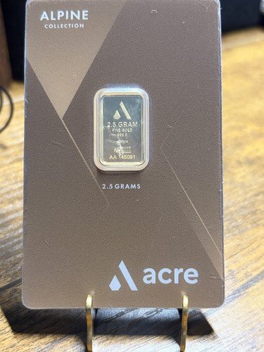 ACRE GOLD 2.5 GRAM BAR  9999 FINE  "ALPINE COLLECTION" - ASSAY CARD #145091