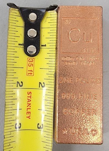 One (1) Pound .999 Fine Copper USA 16 oz. Small Ingot Bullion Bar Element Design