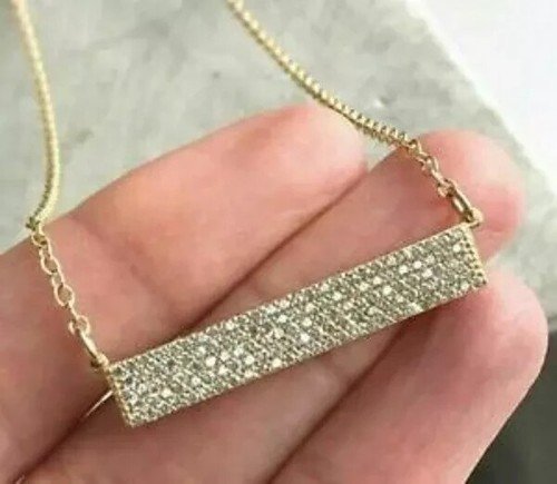 1.50Ct Round Cut Diamond Bar Layering Pendant 14K Yellow Gold Finish Free Chain