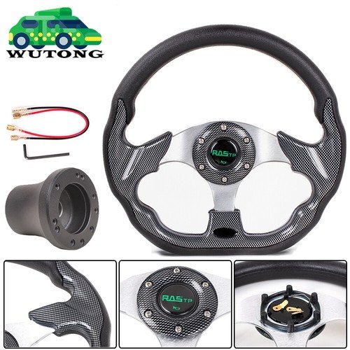 12.5" Carbon Fiber Golf Cart Steering Wheel with Black Adapter For EZGO TXT RXV