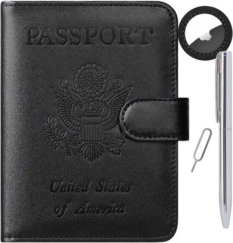 Airtag Passport Holder Cover Wallet RFID Blocking Leather Case Travel Essentials