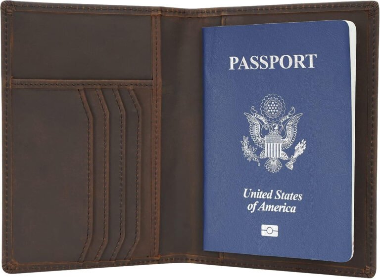 Polare Slim RFID Blocking Leather Passport Holder Travel Bifold Wallet for Men