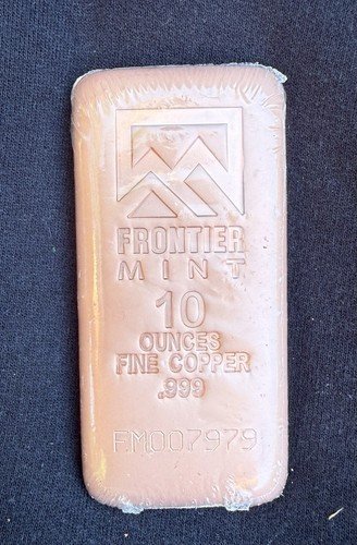 Frontier Mint 10 oz .999 Fine Copper Bar with Certificate of Authenticity