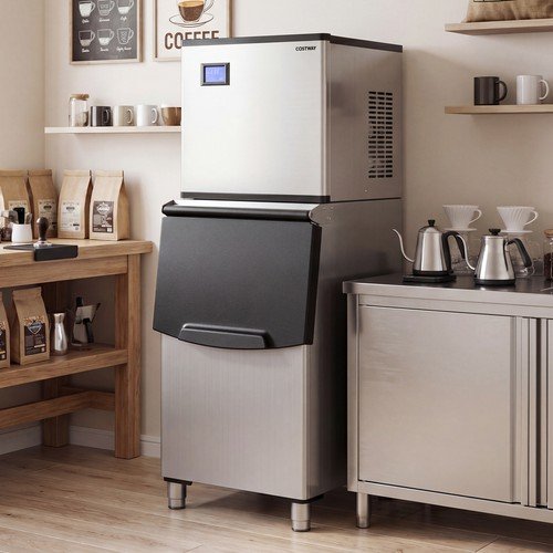 Commercial Ice Maker 450 lbs/24H Ice Machine w/250 lbs Storage Bin Self-cleaning