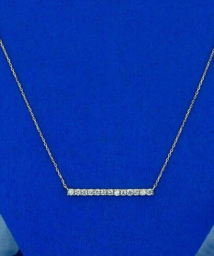 New 2Ct Round Cut Moissanite Bar Pendant Necklace 14K Yellow Gold Finish