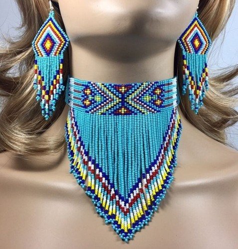 Handmade Seed Bead Necklace American Style Necklace Boho Beaded Necklace earring