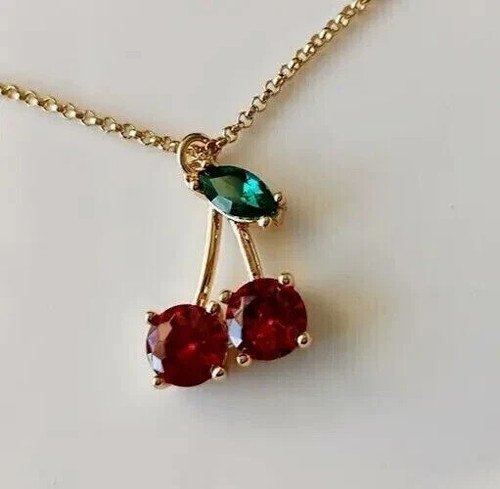 2Ct Round Cut Lab Created Emerald & Ruby Cherry 14K Yellow Gold Plated Pendant