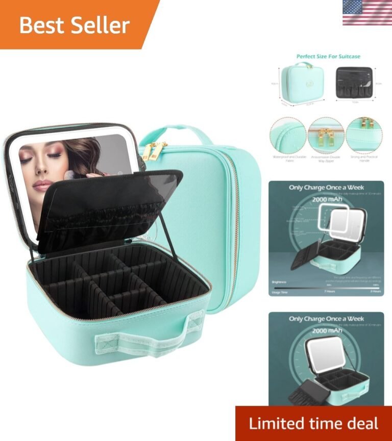 Travel Makeup Bag Cosmetic Bag Makeup Organizer Bag with Lighted Mirror, Adju…
