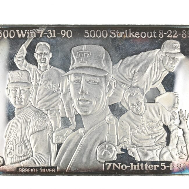 1966-1992 Nolan Ryan 5000 Strikeout Silver Bar 3.72 Troy Oz Highland Mint *2460