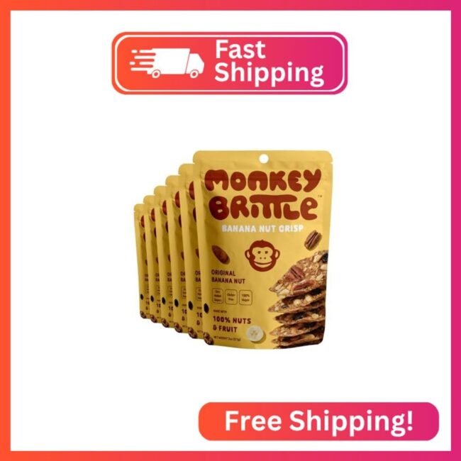 Monkey Brittle Healthy Snacks, Crispy Plant-Based Treats for Kids & Adults, Vega