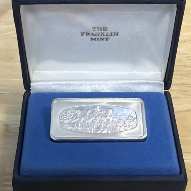 925 Sterling Silver 1973 Christmas Ingot Franklin Mint 1000 Grains