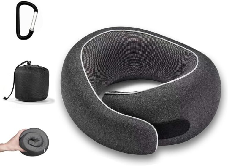 Travel Neck Pillow with Pure Memory Foam, Washable Cover & Ergonomic Design