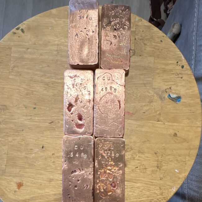 Copper 0.999 Cast Ingot Bars Lot of 6 Mixed Weights, Gram Stamped, hand poured