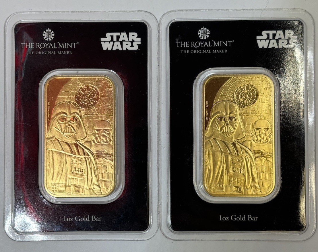 !STAR WARS! Royal Mint 2ozt Gold Bar Set 1ozt Each Bar #gm030