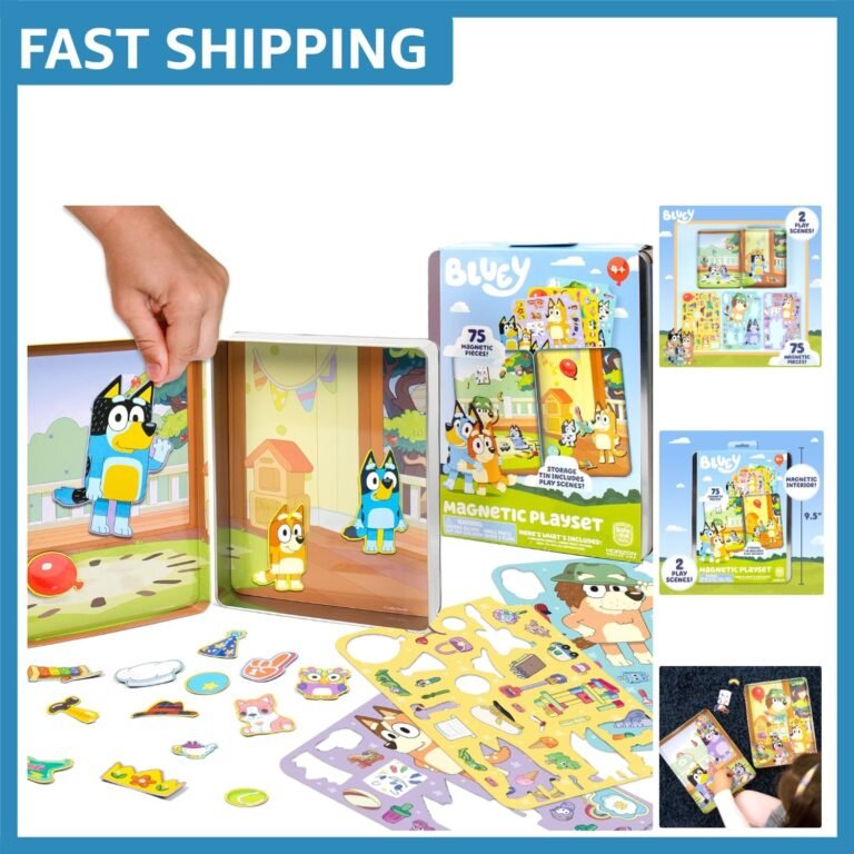 Bluey Magnetic Playset – 75 Fun Accessories for Kids Ages 3-6 – Travel Ready!