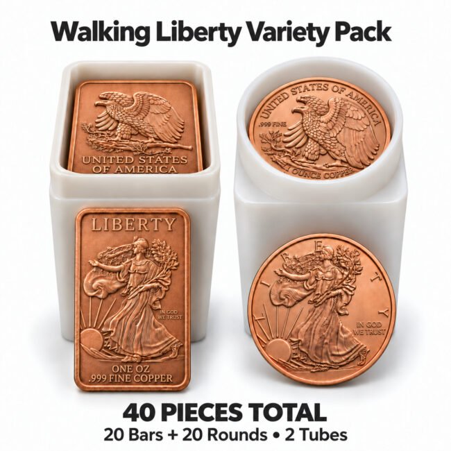 Walking Liberty Copper Bars & Rounds - Lot of 40 Pieces- 1 oz AVDP .999 Bullion