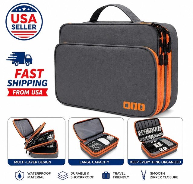 Travel Cable Organizer Bag Waterproof Electronics Accessories Storage-Case Pouch