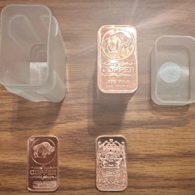 1 oz .999 Fine Copper Buffalo Bars Tube with (20) 1 oz Bars.