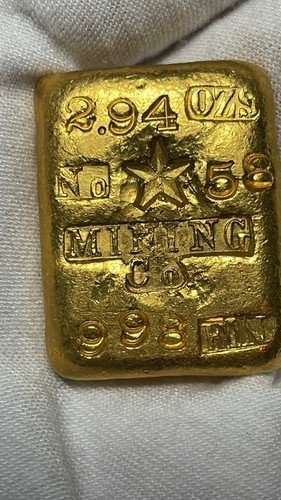 Star Mining Co Assay Poured Ingot Bar John J Ford Smallest Gold 2.94 oz Vintage