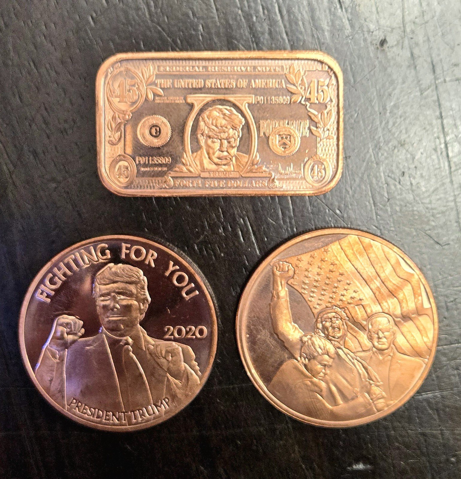 Copper Rounds/bar .999 Fine Lot of (3) Donald Trump Presidential Copper Coin