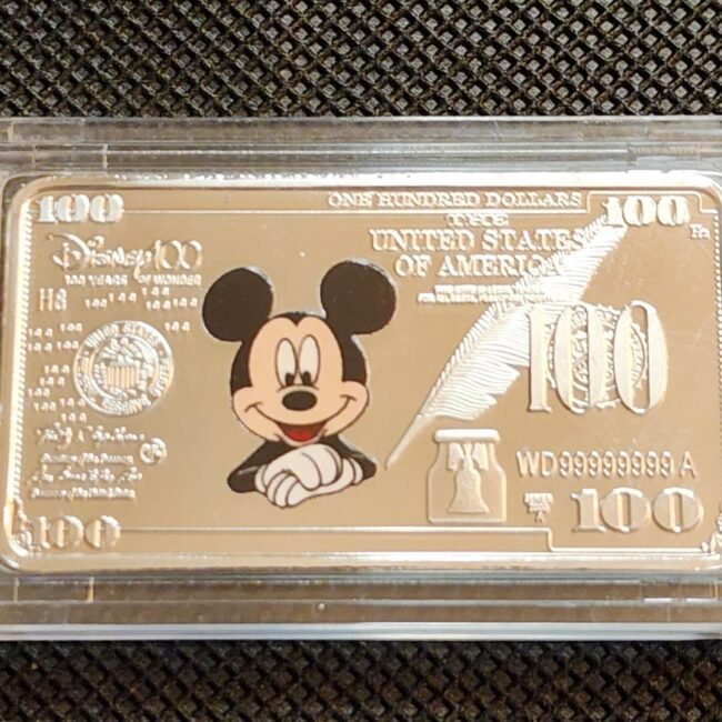 Walt Disney 100 Years Of Wonder Mickey and Friends Silver Gilded Bar