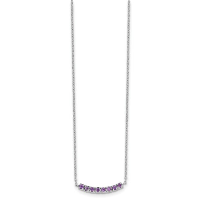 Sterling Silver Rhodium plated Amethyst Bar with ext Necklace 18 inch Women's
