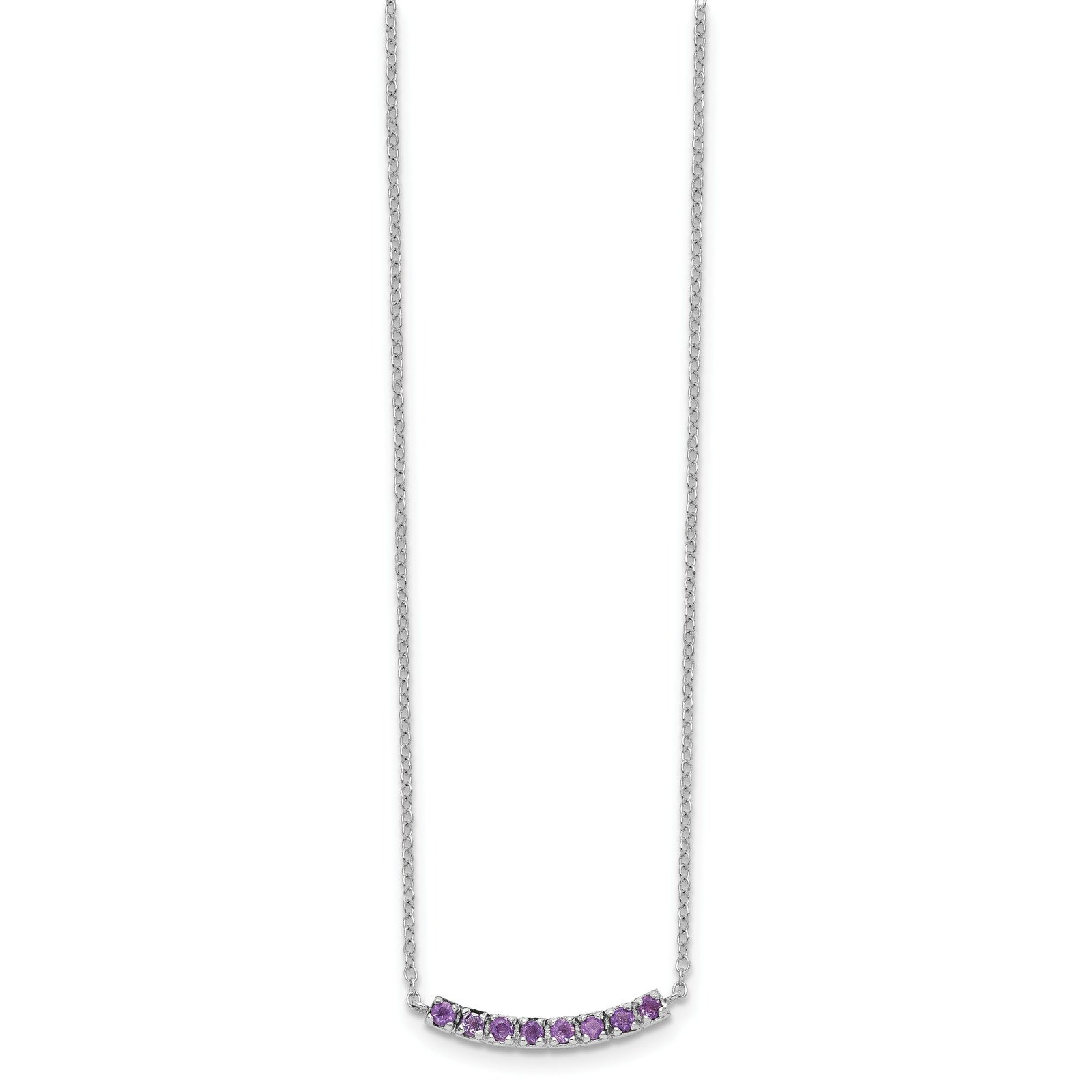 Sterling Silver Rhodium plated Amethyst Bar with ext Necklace 18 inch Women's