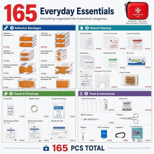 Mini Emergency First Aid Kit | 165 Piece Waterproof Medical Kit | Travel & Car