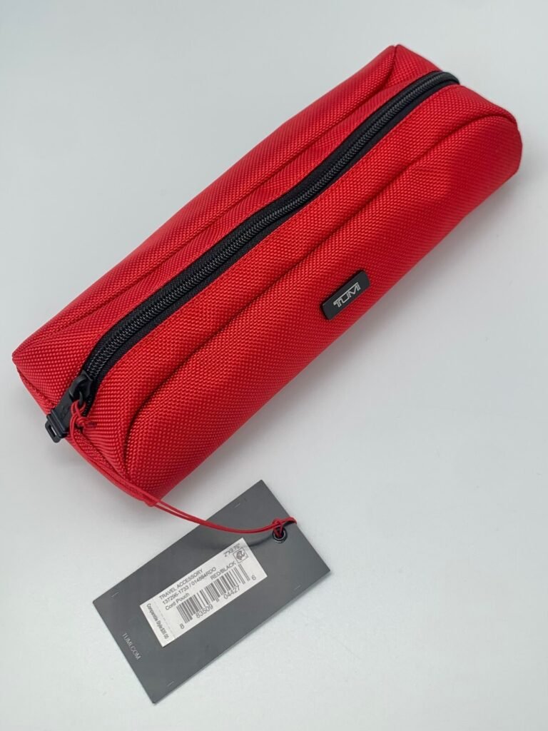 Tumi Red Black Travel Accessory Zipper Small Cord Pouch Bag NEW