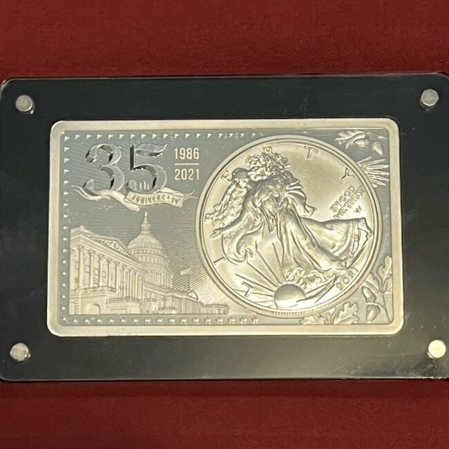 United States Mint 2021 35th Anniv Silver Eagle 3 oz .999 Silver Bar & Coin