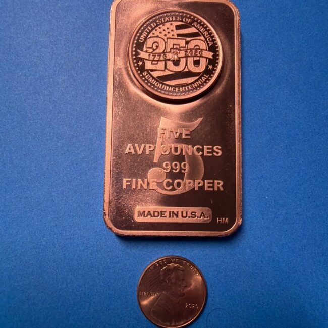 5 oz copper bar, America 250, 999 pure Copper
