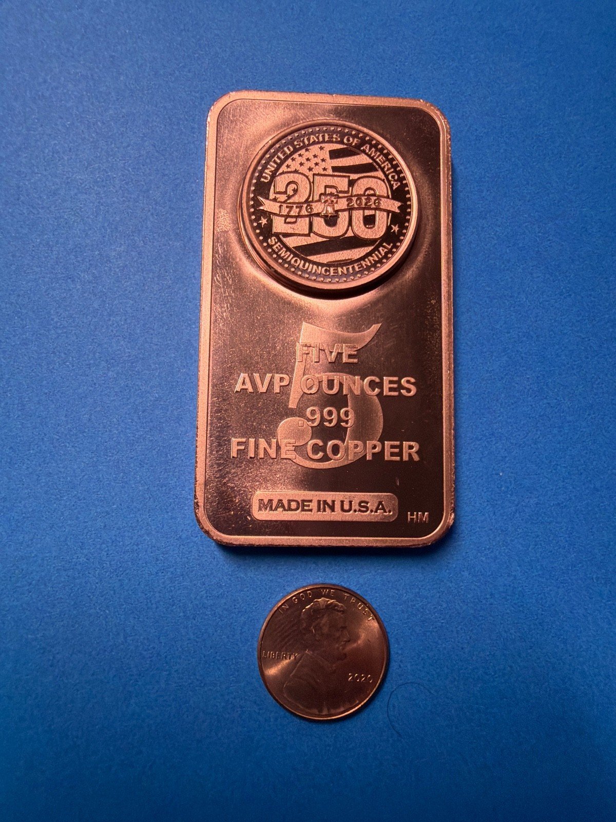 5 oz copper bar, America 250, 999 pure Copper