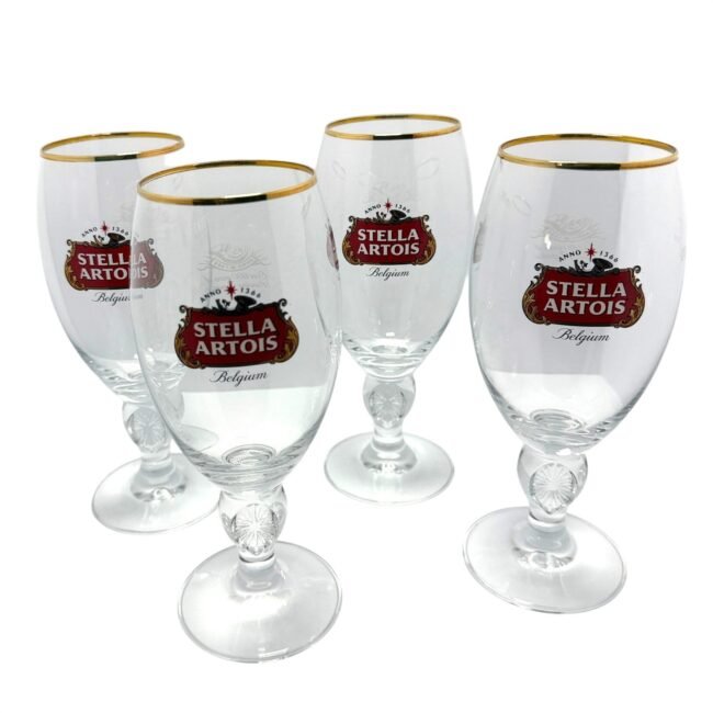 Stella Artois Beer Chalice Glasses 40cl Gold Rim Set of 4 Belgium
