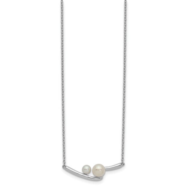 Sterling Silver Rhodium-plated Freshwater Cultured Pearl Bar 16.5 inch