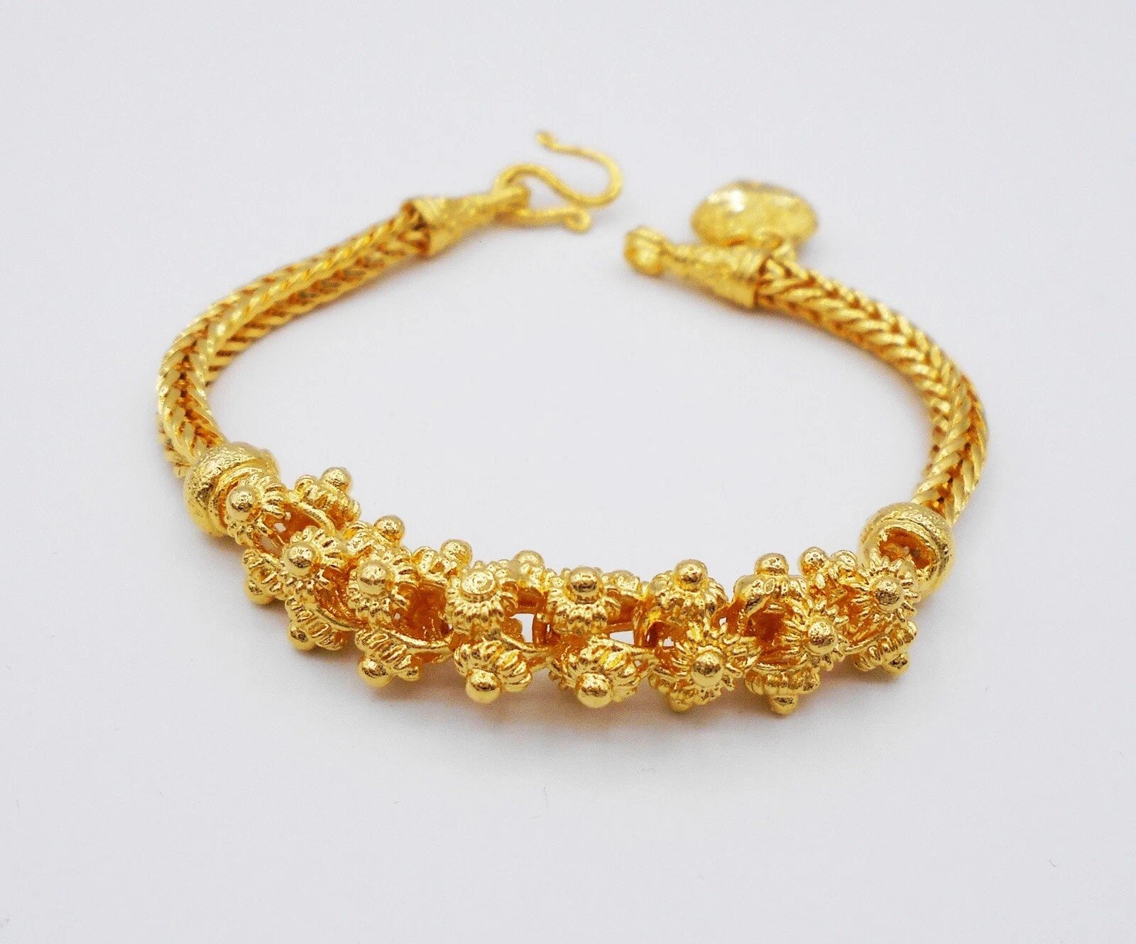 Pikul Link Thai Baht Yellow Gold Plated Bracelet 23K Real Gold Appearance