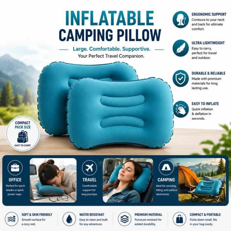 Inflatable Camping Pillow Large Travel Cushion Back Neck Support 1Pc