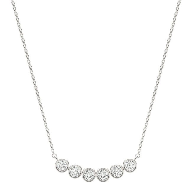 Curved Bar Necklace Moissanite 0.96 Ct Round Cut 14K White Gold Free Chain