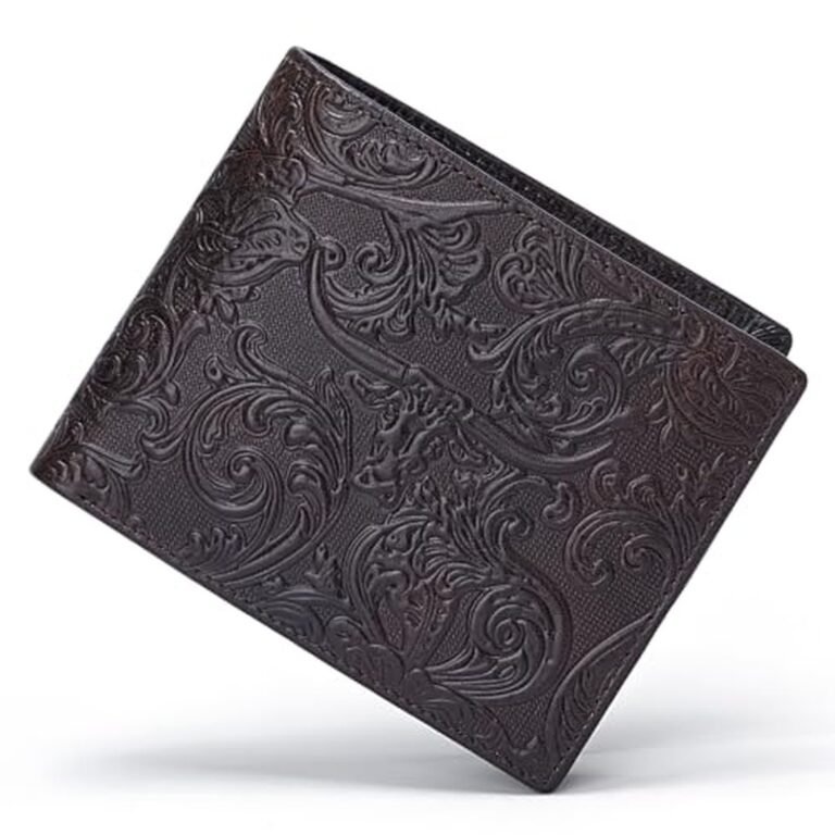 BISON DENIM Full Grain Leather Mens Bifold Wallet RFID Blocking with 2 ID Win…