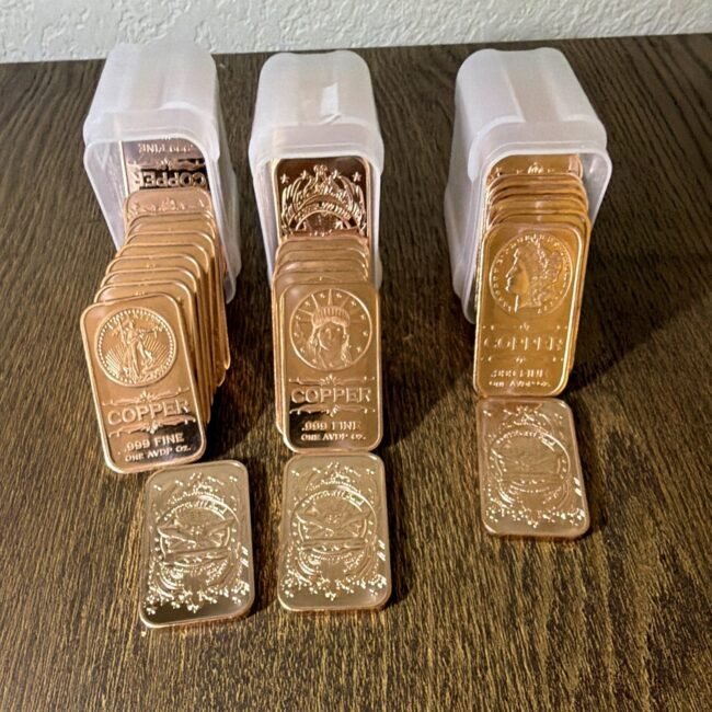 .999 Fine Copper 1 AVDP oz Bullion Bars Lot w/ Tubes Liberty & Morgan 60 oz